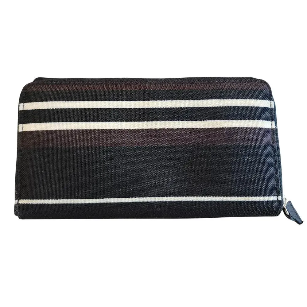 Vintage Kate Spade Wallet Zip Around Stripped Classic Black White Brown